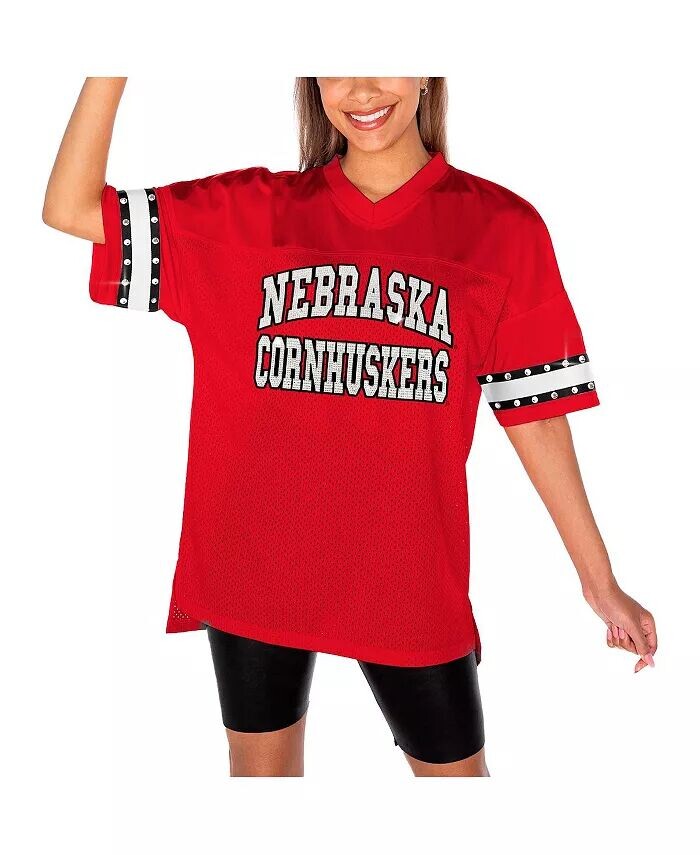 

Женская красная футболка Nebraska Huskers Until Kickoff со стразами Gameday Couture