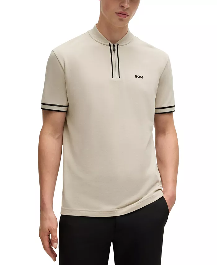 

Мужская поло с молнией из хлопкового пике Hugo Boss, коричневый/бежевый