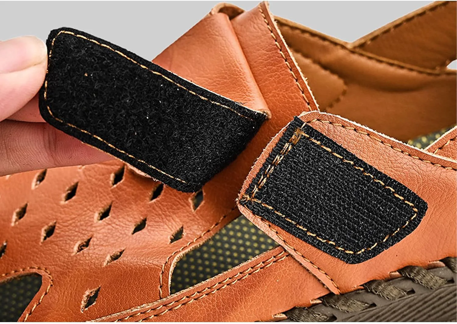 

Мужские сандалии Cubicbee с вырезами, нескользящие, кожаные с застежкой-липучкой, закрытым носком, мягкой подошвой, дышащие, повседневные для улицы, летние спортивные, пляжные и походные