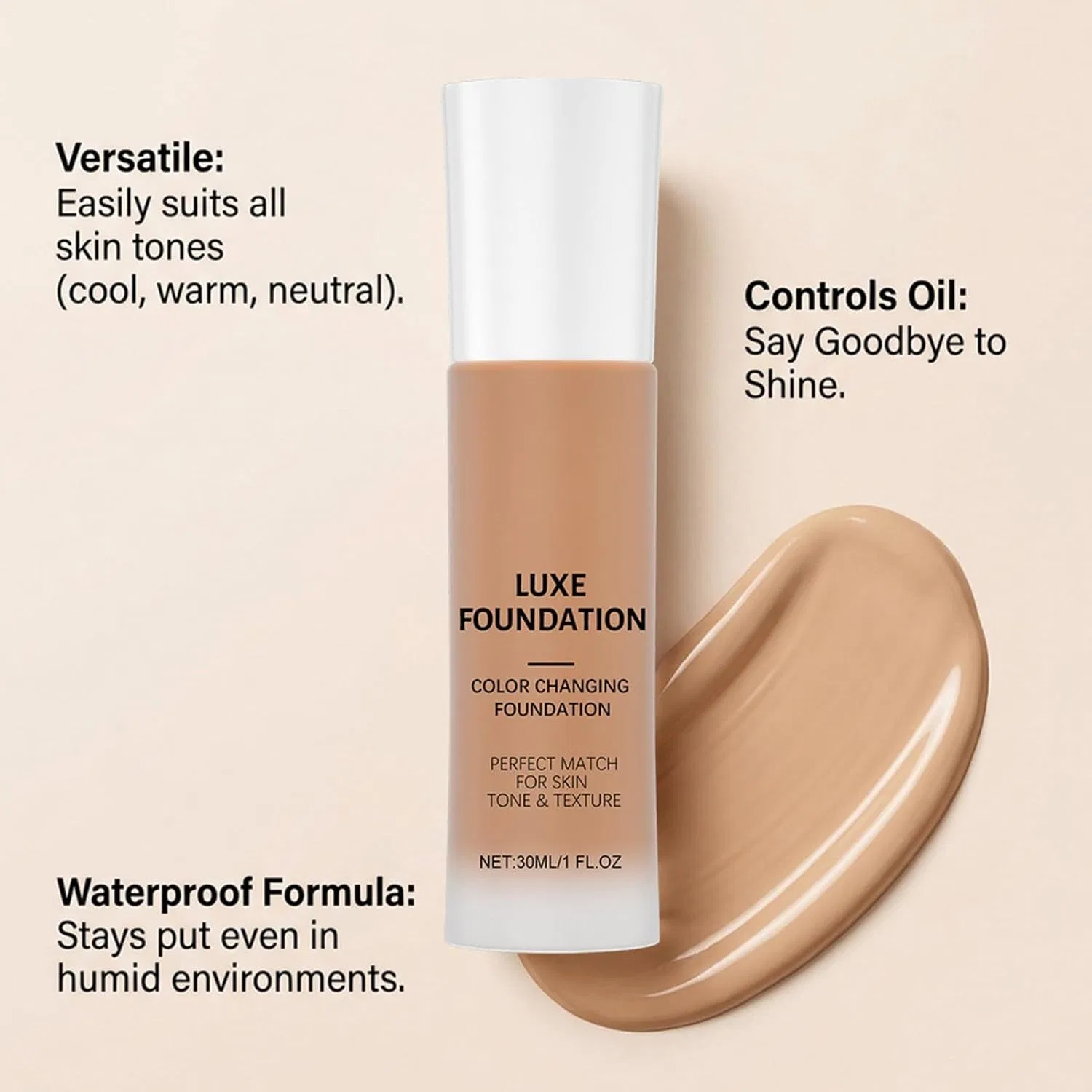 Тональное средство Color-Changing Liquid Foundation, самоподстраивающийся, Generic, 30 мл, светлый тон кожи — фото 4