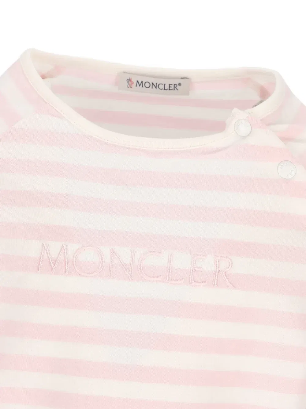 Полосатая футболка с вышитым логотипом Moncler Enfant, розовый — фото 3