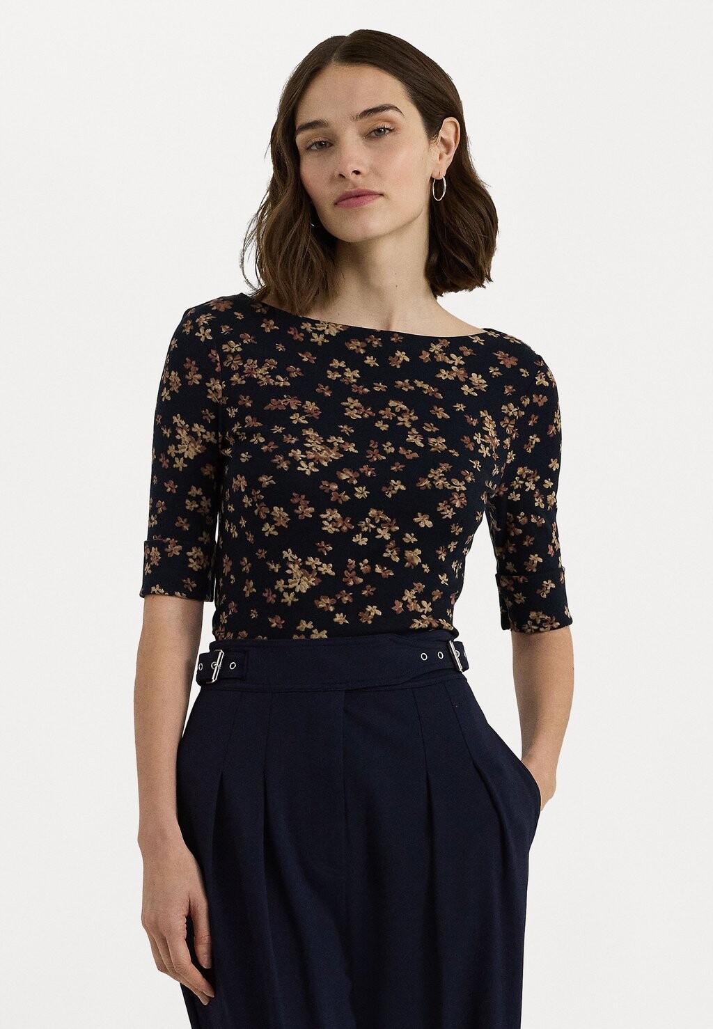 

Принт на футболке FLORAL COTTON BOATNECK TEE Ralph Lauren, темно-синий