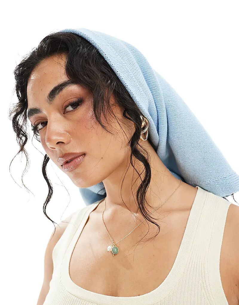 

Вязаный платок с квадратным вырезом ASOS DESIGN светло-голубого цвета