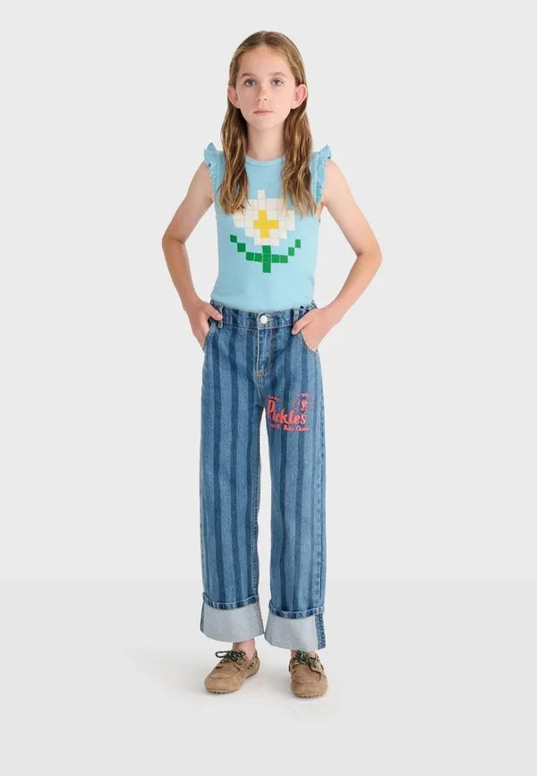 Футболка с принтом в виде пиксельных ромашек Bobo Choses, Light Blue
