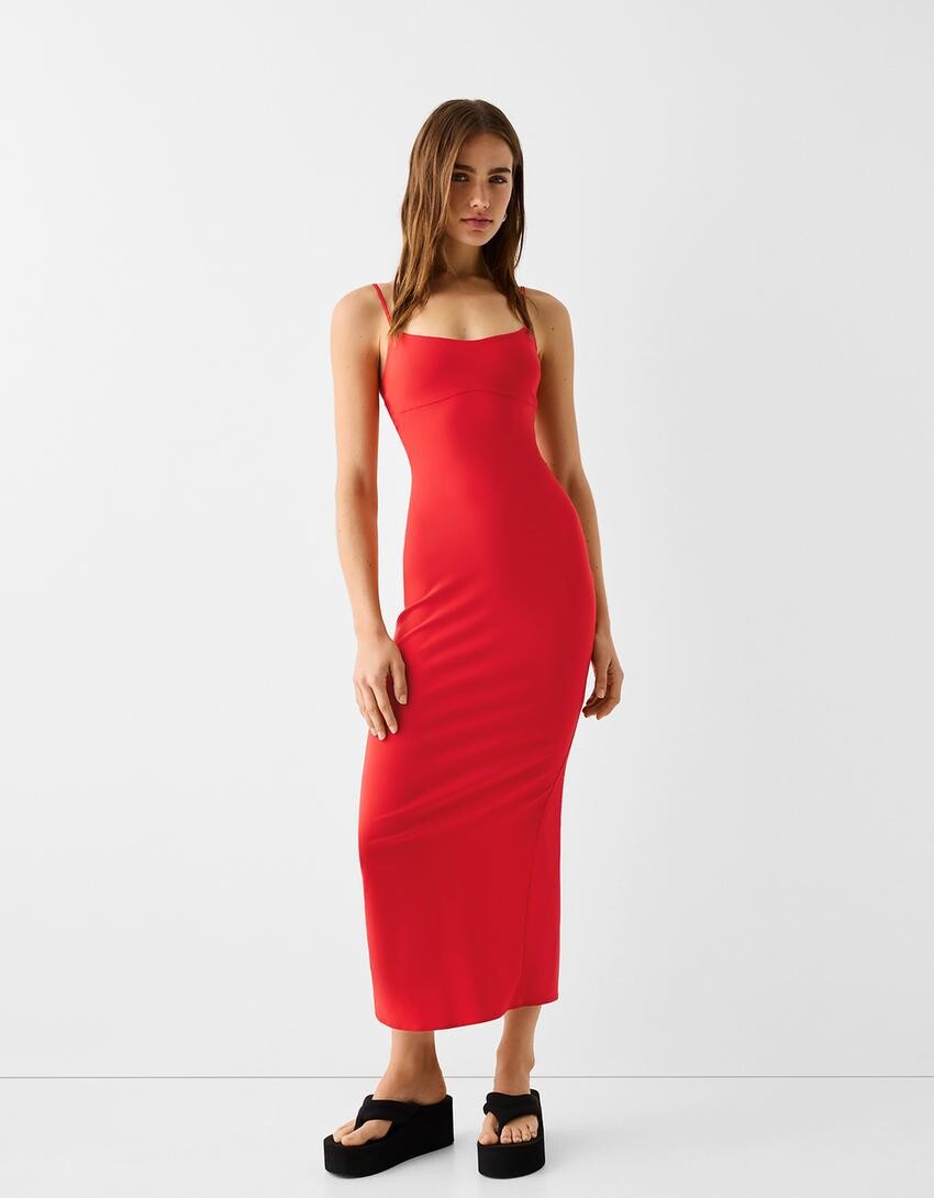 

Платье миди bengaline с бретелями Bershka, красный