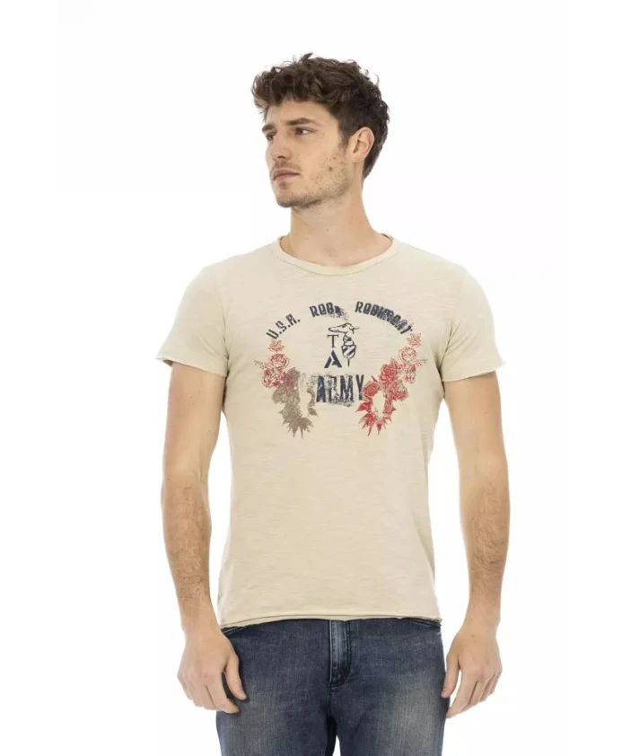 

Бежевая футболка из смесовой хлопковой ткани с принтом. Trussardi, бежевый