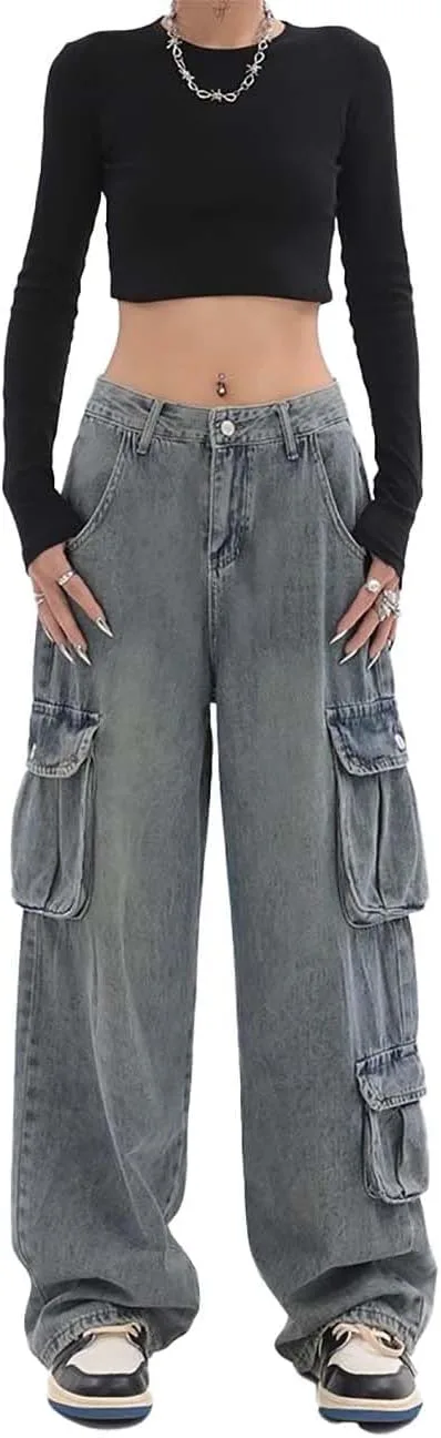 

Женские багги карго джинсы с низкой посадкой и множеством карманов jupkem