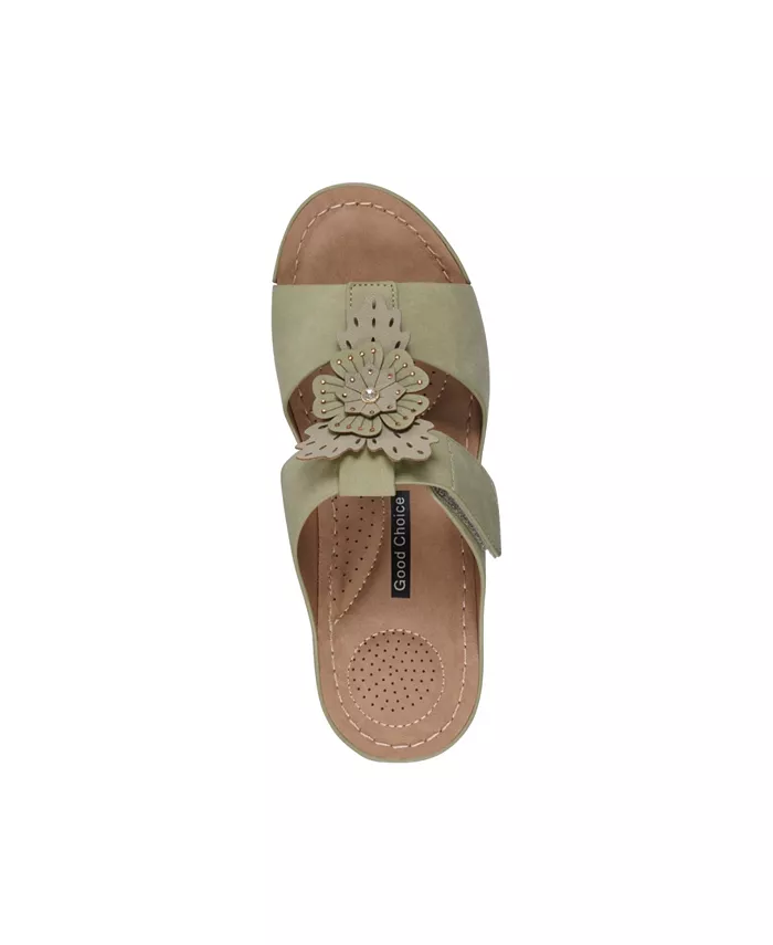 Женские босоножки-танкетки Talia с цветочным принтом GC Shoes, зеленый — фото 4