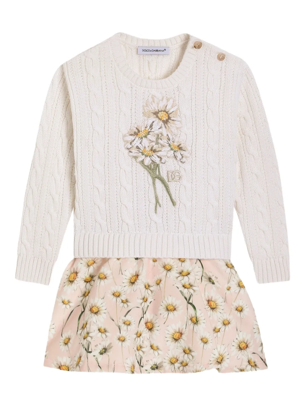 

Платье с косичным принтом и принтом «ромашки» Dolce & Gabbana Kids, нейтральный