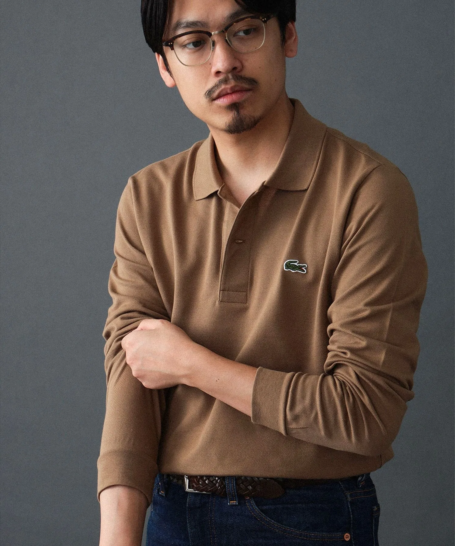 Футболка-поло Lacoste L1312 с длинным рукавом, однотонная, мужская