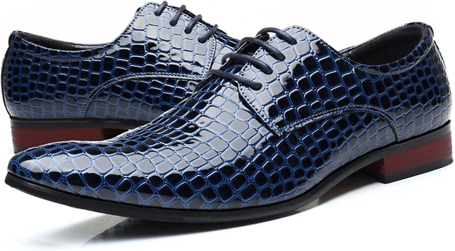 

Мужские оксфорды из кожи с каменным узором, модные туфли с заостренным носком из лакированной кожи, на шнуровке, противоскользящие, для бизнеса, свадьбы и официальных мероприятий, дерби Lossarye, синий