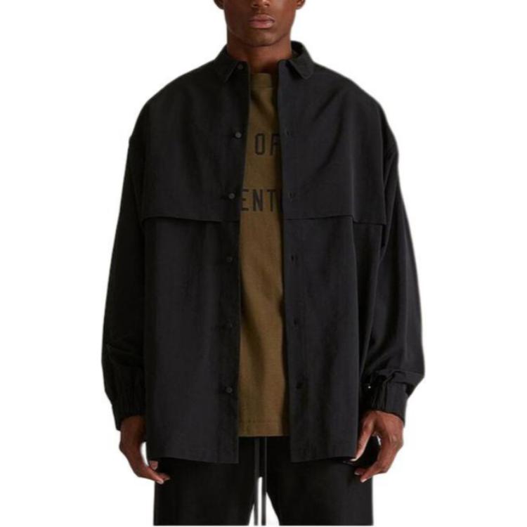 Fear Of God Essentials Военная нейлоновая рубашка-оверсайз, Obsidian Black/BLACK — фото 3