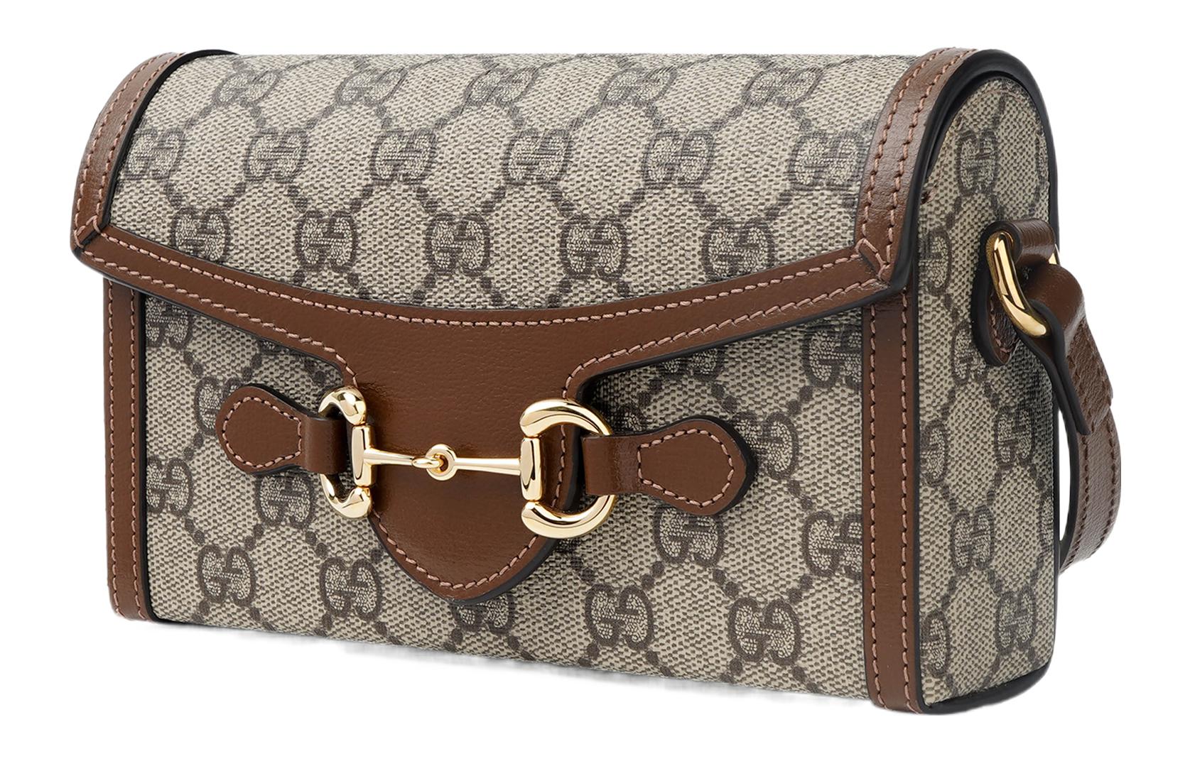 Мини-сумка через плечо GUCCI Horsebit 1955 с кожаными вставками — фото 2