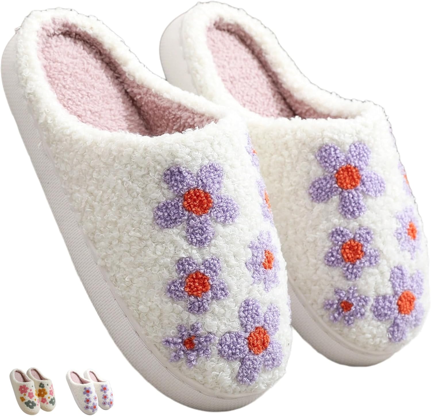 

Iwhgrmp Унисекс-тапочки с милым цветочным домиком для женщин и мужчин, для дома и спальни, плюшевые хлопковые, с нескользящей мягкой подошвой, теплые зимние шлепанцы, для пар и семьи, фиолетовый