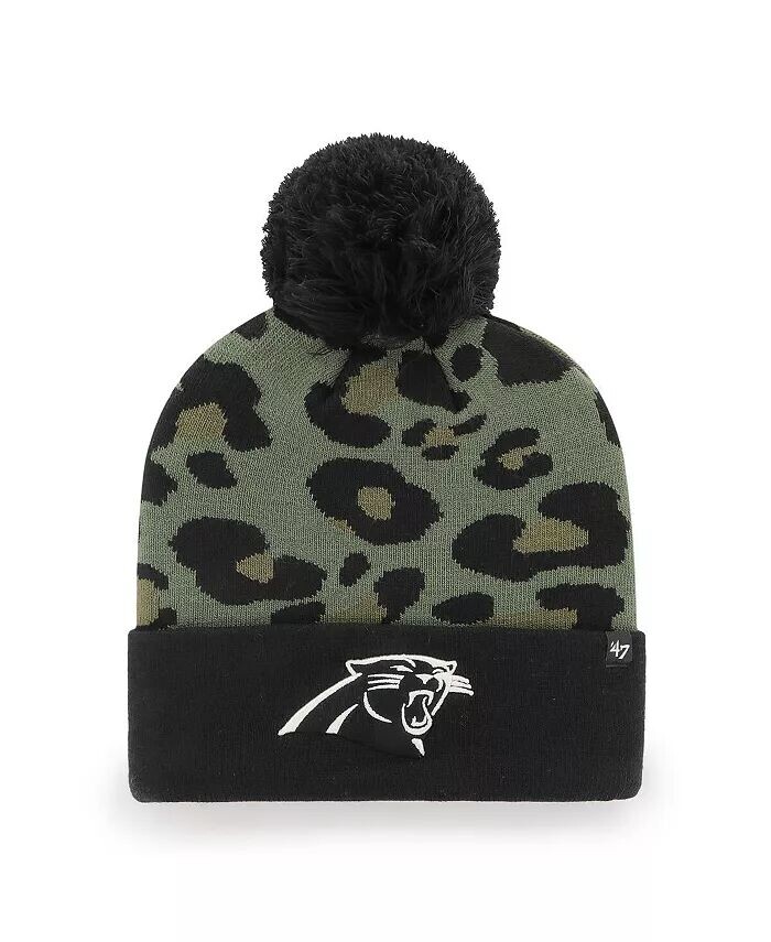 

Женская зеленая, черная вязаная шапка-манжета Carolina Panthers Bagheera с помпоном '47 Brand