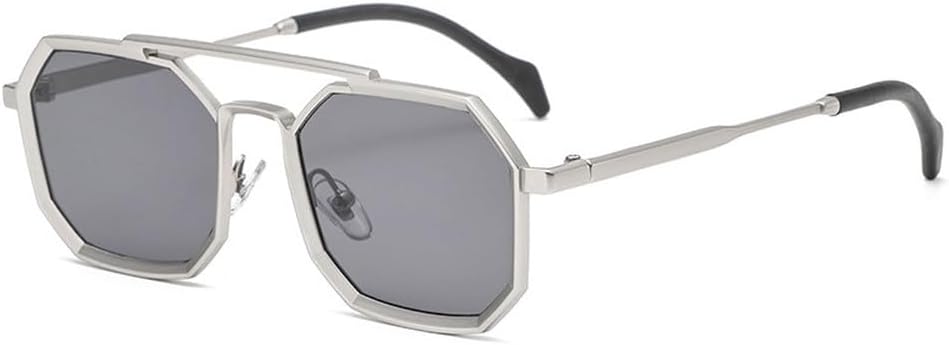 

Ретро солнцезащитные очки с двойными перемычками, многоугольные, женские, в модной металлической оправе, зеркальные, с защитой от УФ-излучения UV400, мужские солнцезащитные очки в стиле панк generic, Silver Gray