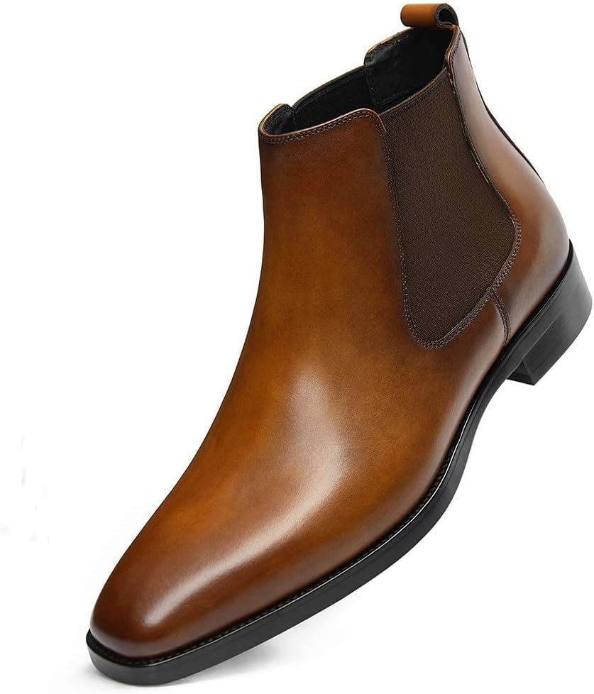 Мужские кожаные ботинки челси GIFENNSE для мужчин, Brown-1 — фото 4