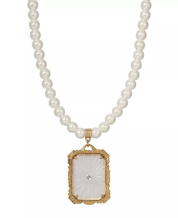 

Квадратное ожерелье с подвеской золотистого оттенка с матовым лаком 2028, white