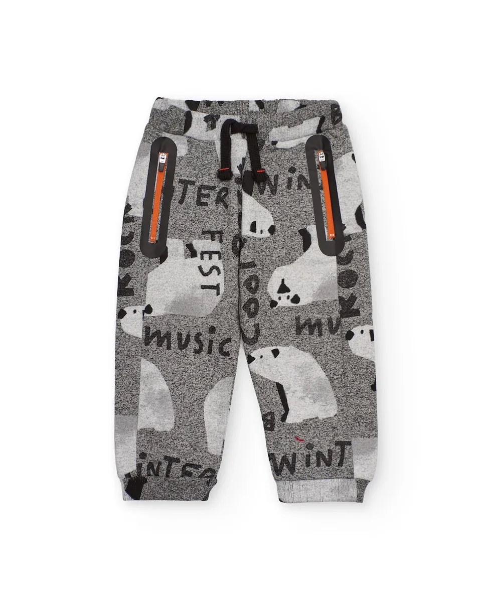 

Брюки-джоггеры для мальчика серого цвета с принтом белых медведей Tuc tuc