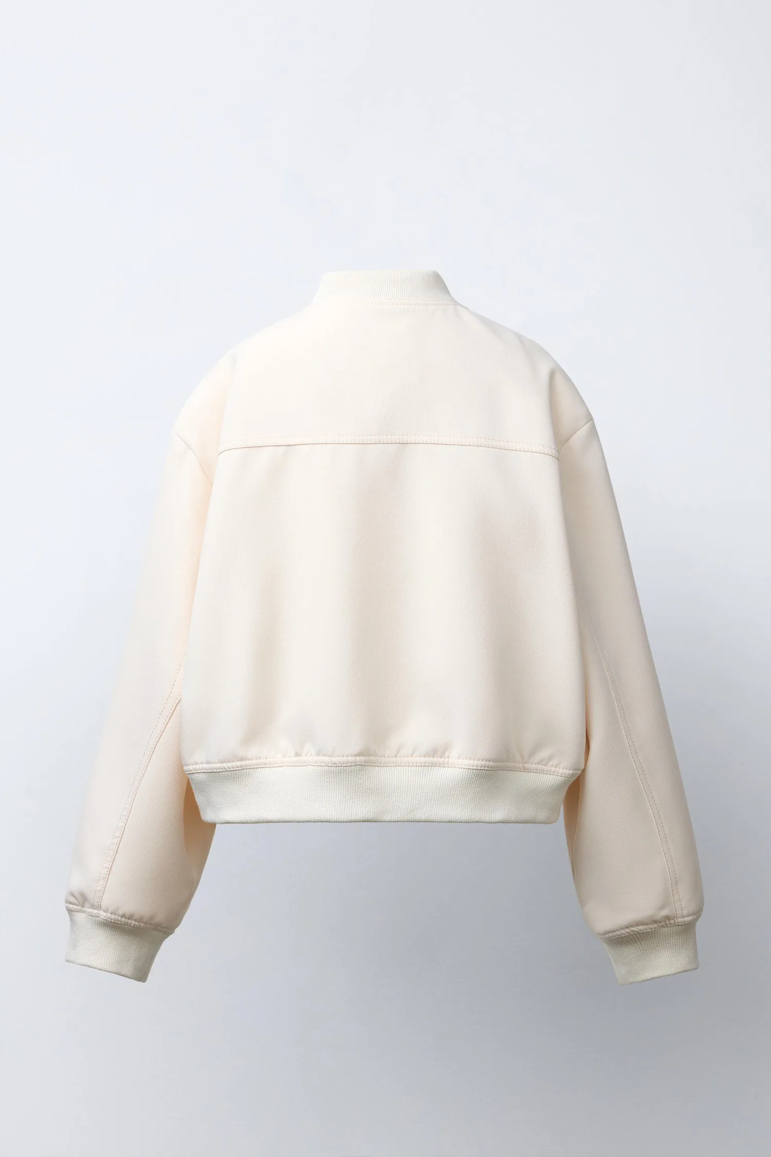 Укороченная куртка-бомбер с подплечниками Zara, экрю — фото 4