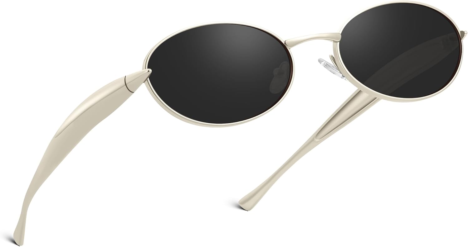 

Солнцезащитные очки KesaPlan Retro Oval Polarized для женщин и мужчин - стильные солнцезащитные очки в стиле 90-х, модные, с защитой от УФ-излучения, в металлической оправе, A4 Gunmetal Frame / Grey Lenses