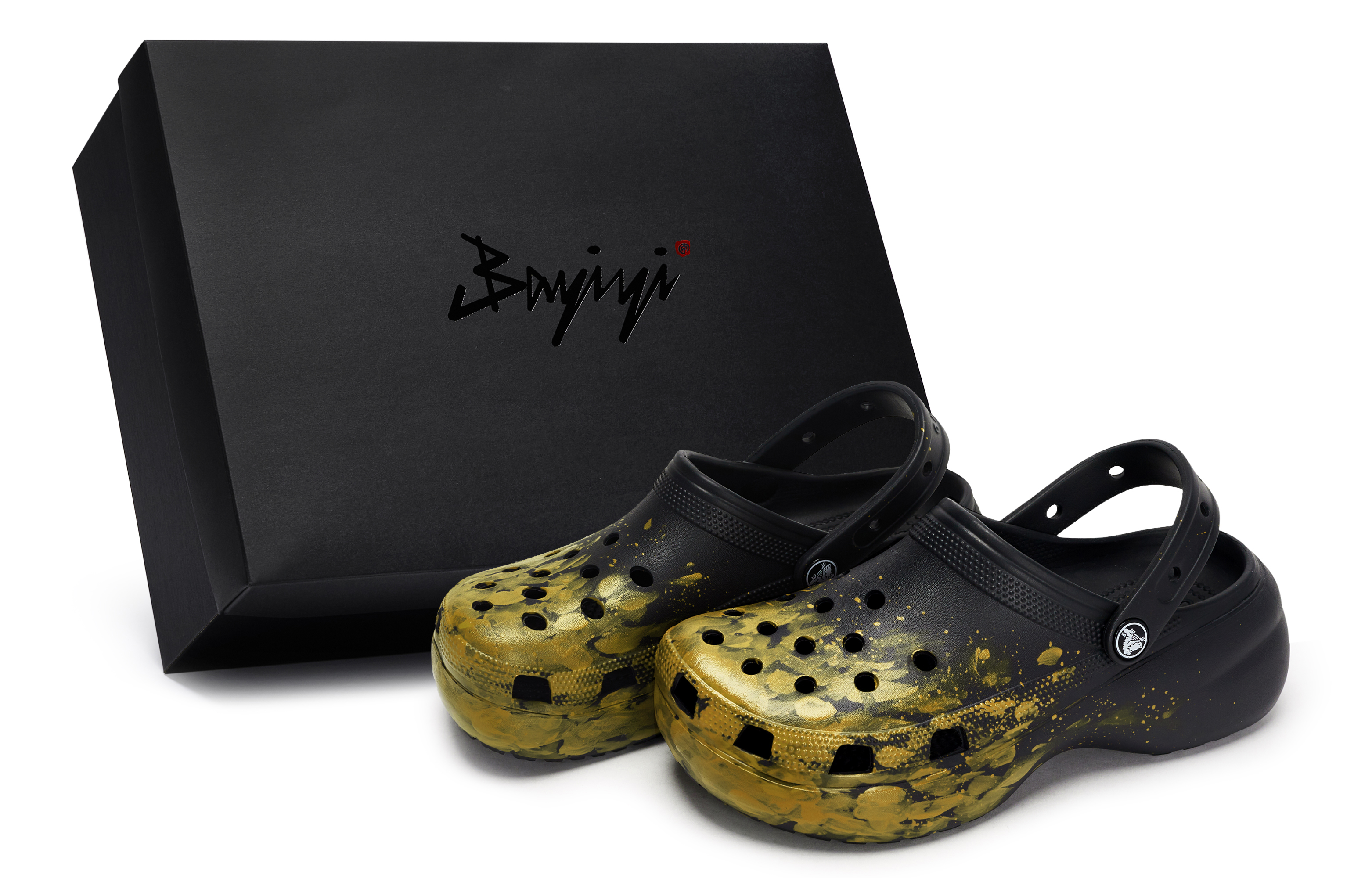 Crocs Классические сабо на платформе 811, производство, место золотой лихорадки, специальные женские сабо из коробки для обуви, черное золото