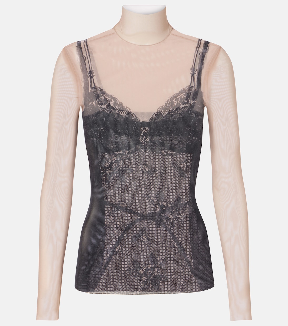 

Топ с кружевом в стиле тромплёй Balenciaga, Black/Light Beige