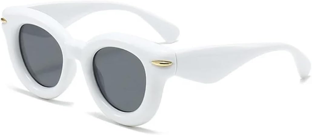 

Солнцезащитные очки для мужчин и женщин - защита UV400 - овальные, яркие, с заклепками, круглые, в стиле панк, для занятий спортом на открытом воздухе и вождения DSVIGF, White Gray