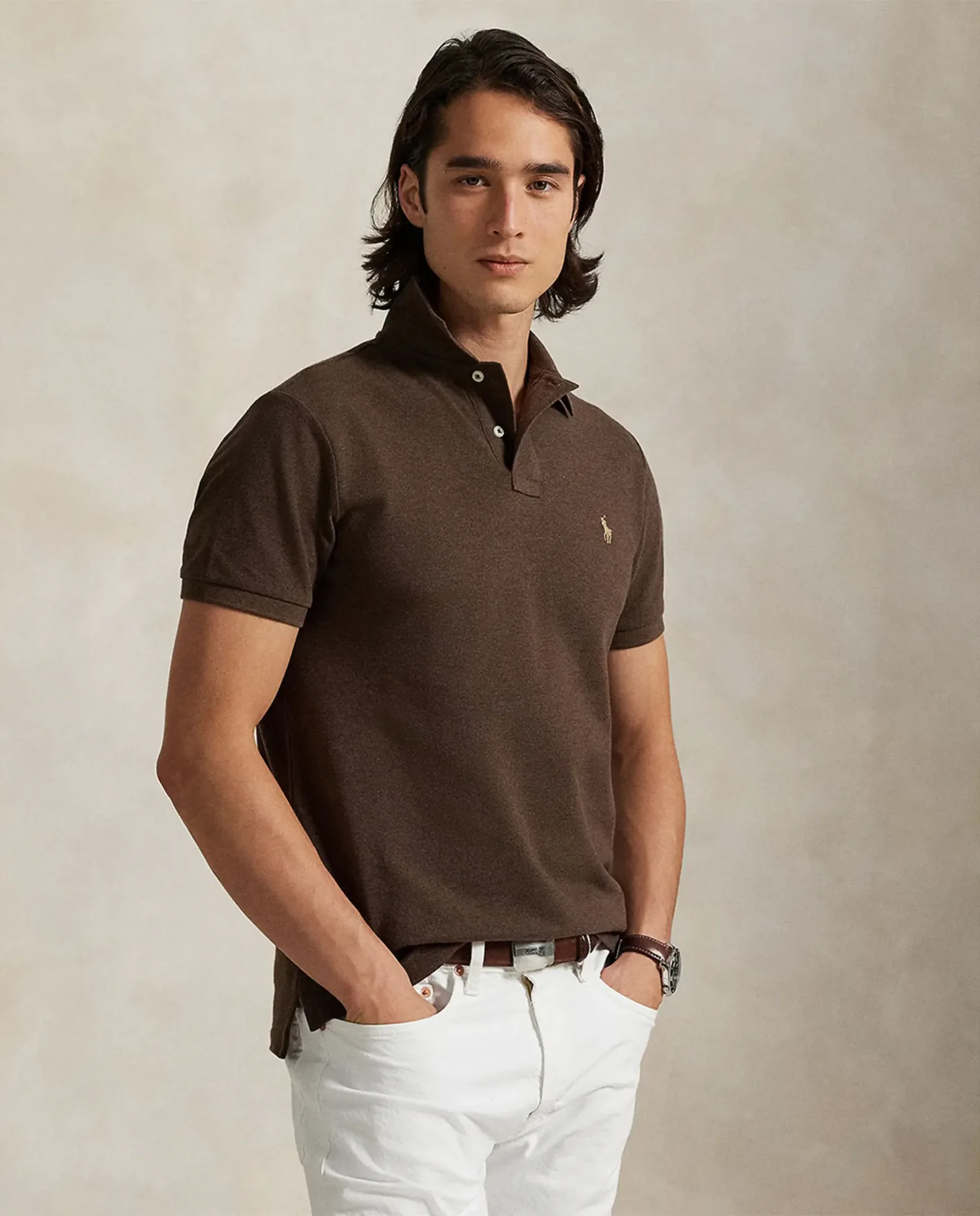 Поло для мужчин из пике, обычная посадка Polo Ralph Lauren, темно-коричневый