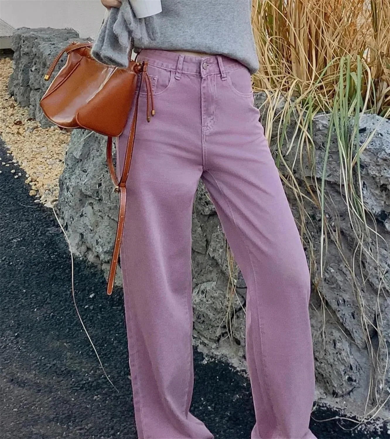 Джинсы прямые женские, Фуксия — фото 4