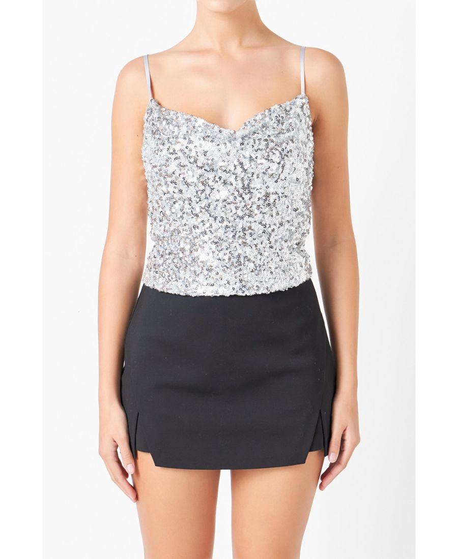 

Женский топ с воротником-хомутом, украшенный пайетками endless rose, Silver