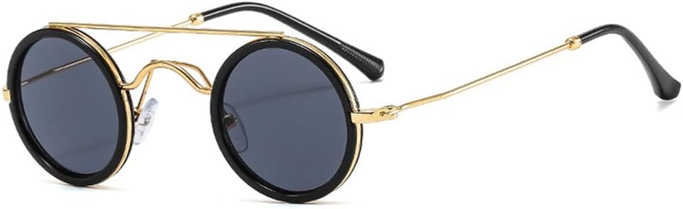 

Солнцезащитные очки UV400 - маленькие круглые металлические панк-очки с прозрачными линзами цвета океана для женщин и мужчин, для бега и занятий спортом на открытом воздухе UYPTK, Black Golden Grey