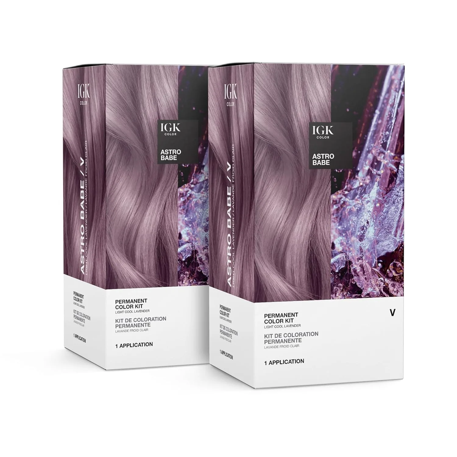 Набор для окрашивания волос IGK Permanent Hair Dye Color Kit (2 шт.) | V Astro Babe - Светло-лавандовый холодный оттенок | 100% закрашивание седины + укрепление + блеск | Без аммиака для длинных/густых волос (134.66 г, 2 шт.), Light Cool Lavende...
