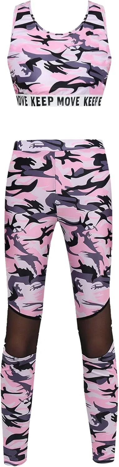 Детский спортивный костюм Manyakai топ и леггинсы, Camouflage Pink