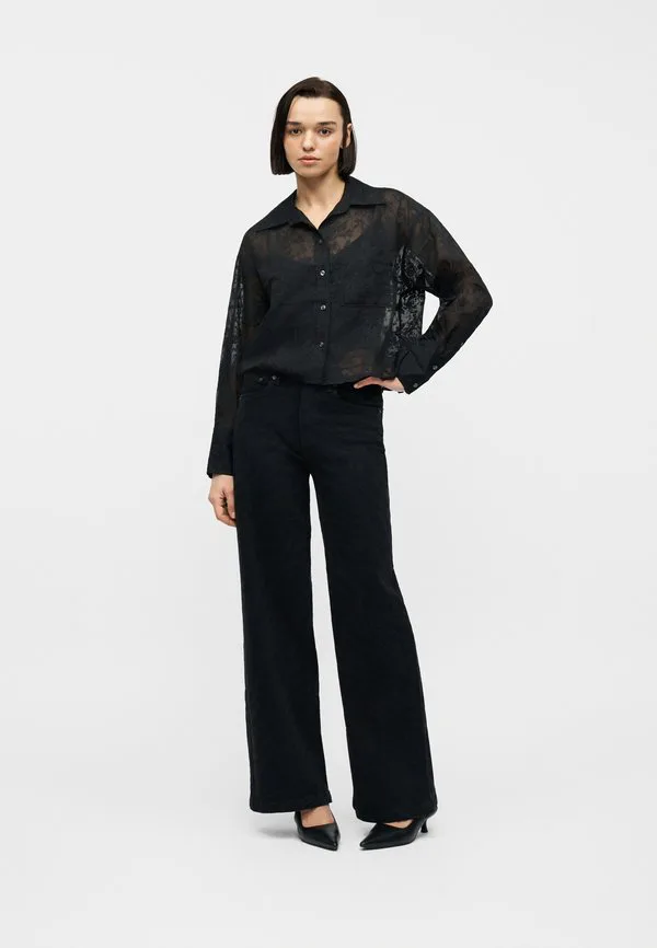 Прямая укороченная рубашка-блузка на пуговицах Gap, Black — фото 2