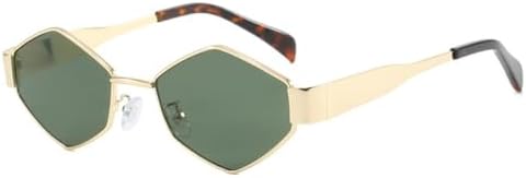 

Солнцезащитные очки в многоугольной оправе 2027 года для женщин, в стиле металл-панк для мужчин, винтажные солнцезащитные очки с ромбовидным рисунком MTZJH, C5goldgreen