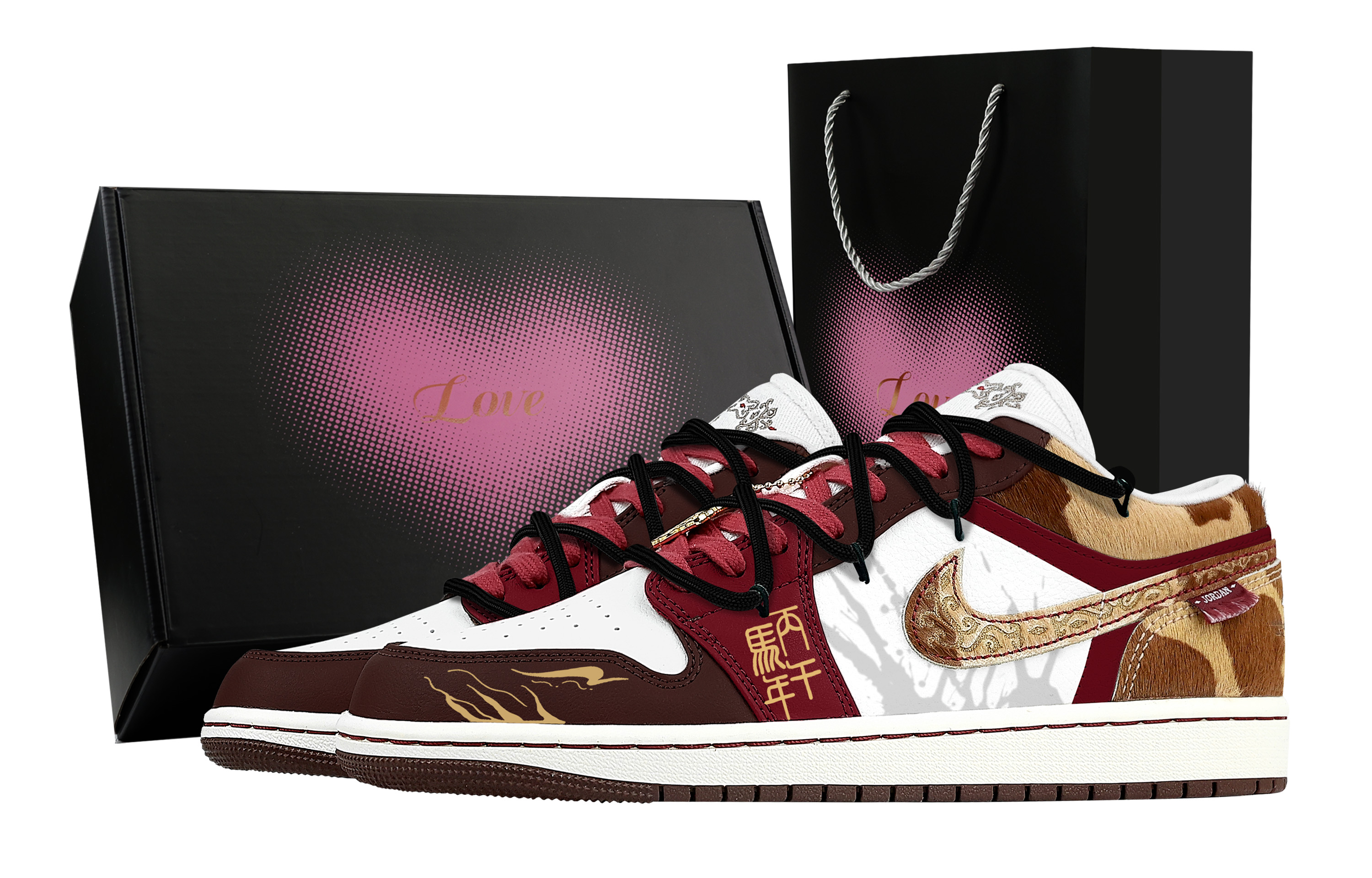 

Jordan Кроссовки Air 1 Symbiotic Wonders, Heart Box, износостойкие, низкие, винтажные, мужские, коричневый, красный