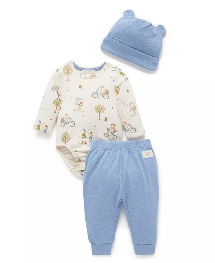 

Комплект для мальчиков: шапочка, боди и леггинсы (3 предмета) Purebaby, синий