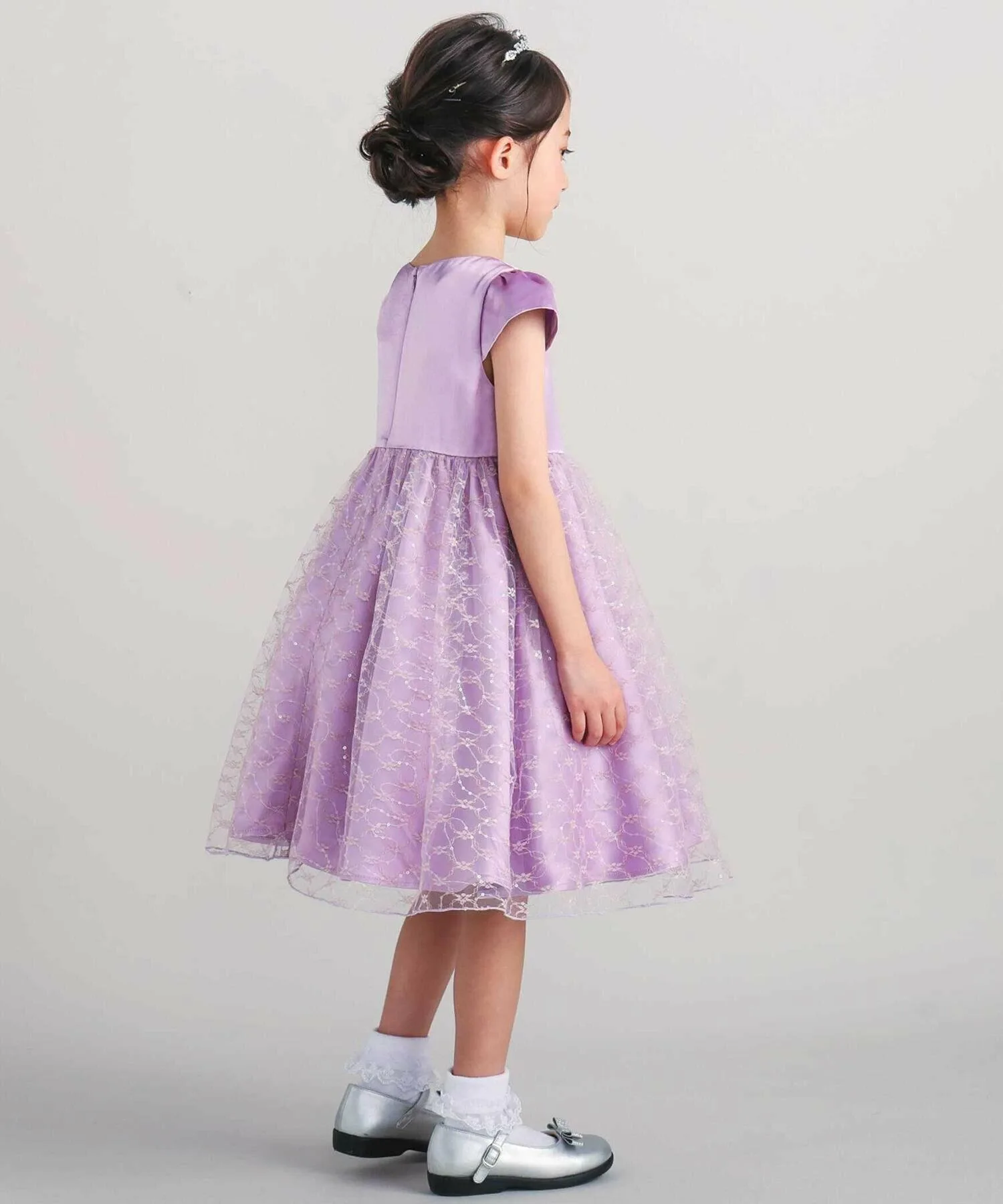 Платье из атласа и тюля с кружевом и панье (95-150 см) BeBe, Purple — фото 4