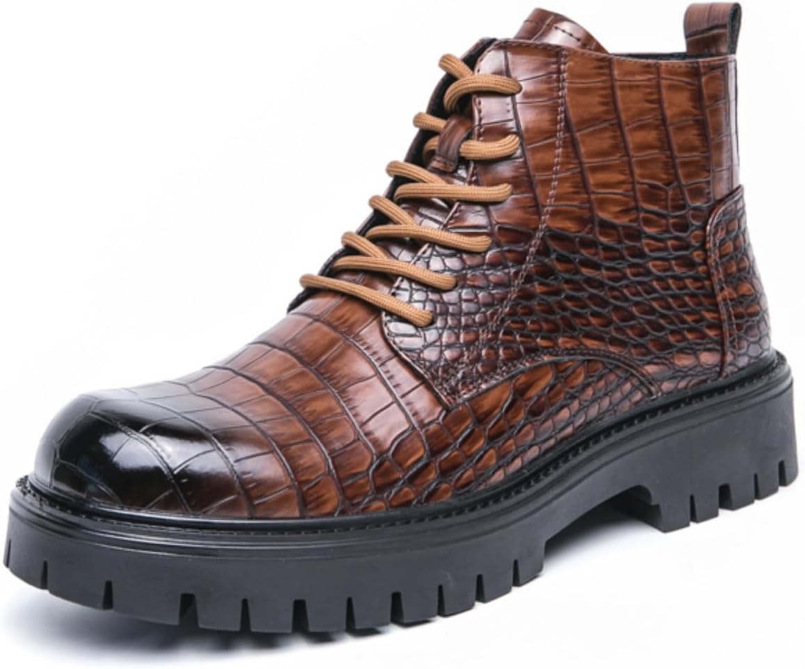 

Мужские модные высокие ботинки-чукка из кожи с текстурой под камень, на шнуровке, с боковой молнией, обувь на платформе, оксфорды, с круглым носком, нескользящие повседневные туфли для вечеринок, свиданий и выпускных Qwuieoin, коричневый