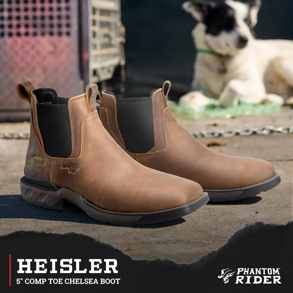 PHANTOM RIDER Heisler 5 Мужские ботинки Romeo с композитным носком, широким квадратным носком, кожаным верхом, маслостойкие, противоскользящие, защитные, на подъем, коричневый — фото 2