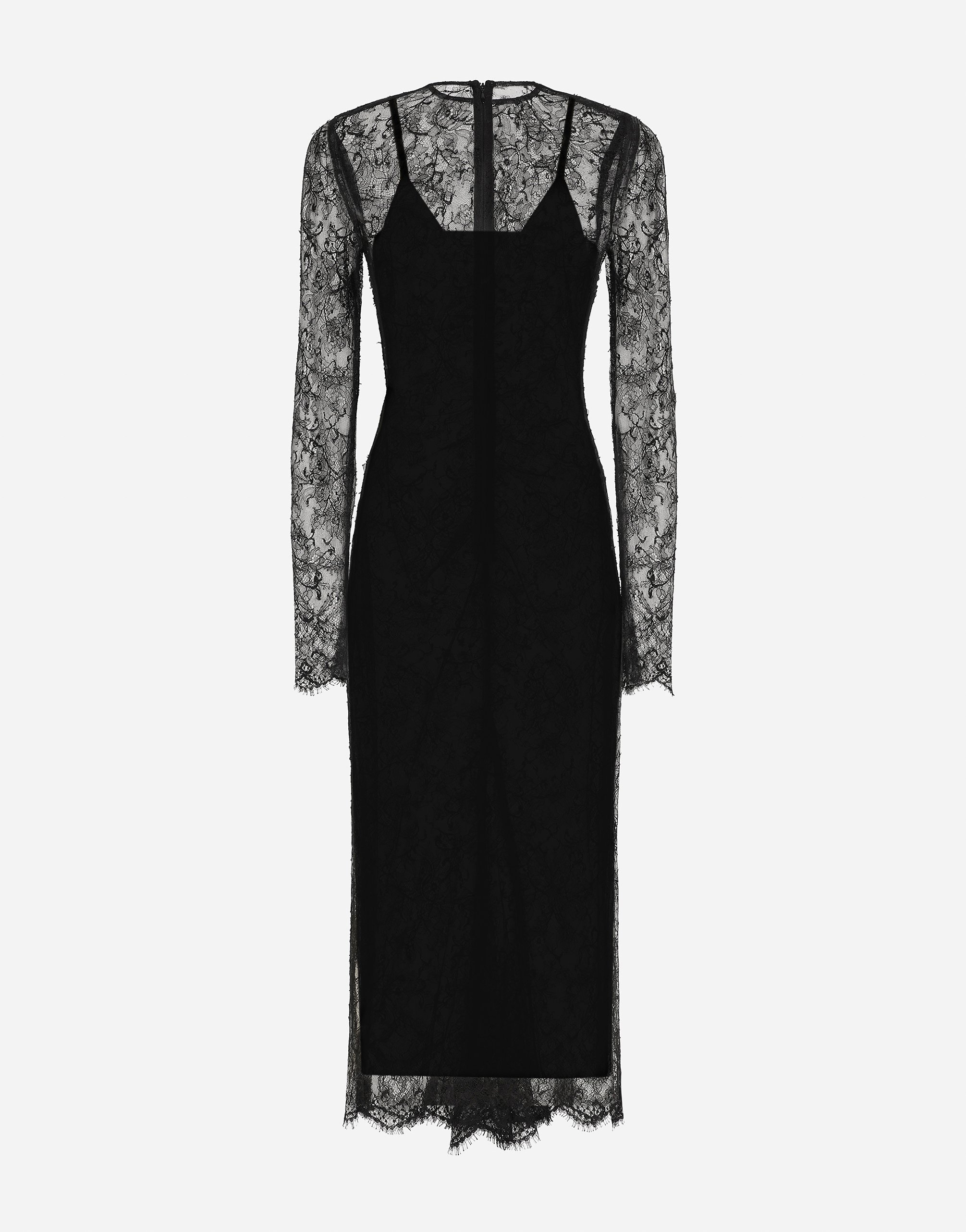 Платье миди из шантильи с фил купе Dolce & Gabbana, черный — фото 2