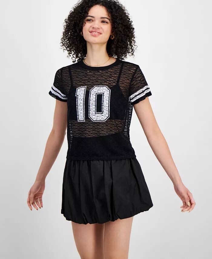 

Футболка с короткими рукавами из кружева для юниоров Madden Girl, черный