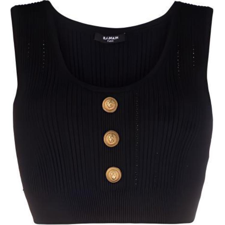 

Топ без рукавов с логотипом на пуговице BALMAIN, черный