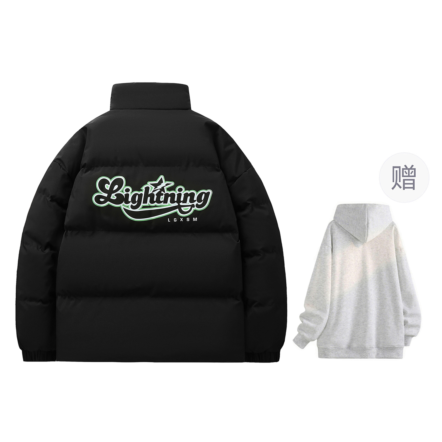 

Ретро стиль унисекс стеганая куртка Lightning X Storm, черный (comes with светло-серый hoodie)