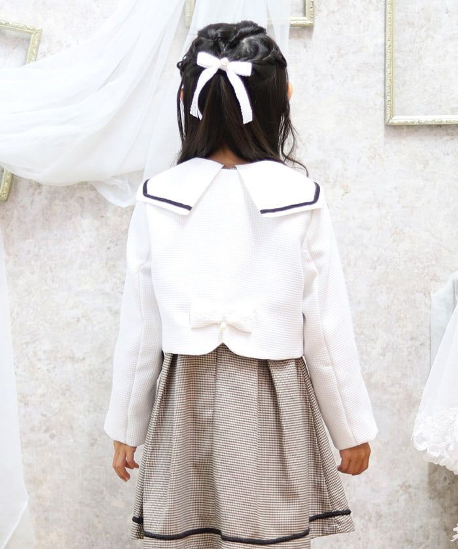 Жилет болеро из твида с лентой на спине Axes Femme Kids, white — фото 3