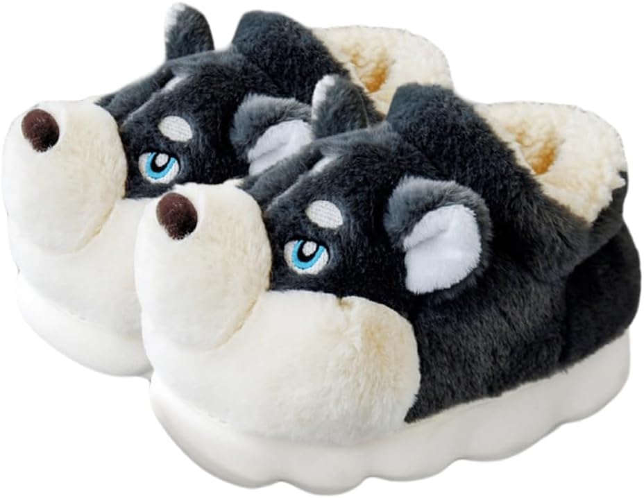 

Мужские тапочки Зимние тапочки Хлопковые тапочки Милые тапочки с мультяшным хаски Уютные домашние и тапочки Плюшевые теплые комфортные тапочки Нескользящая подошва Duboby, темно-серый