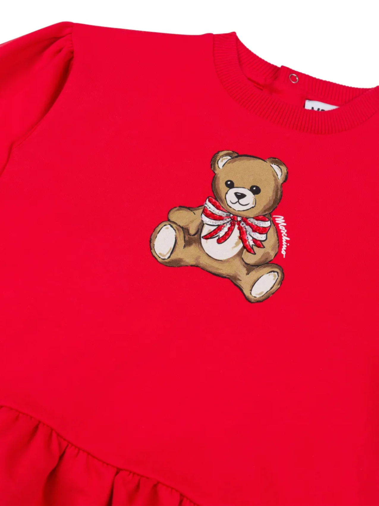 Платье с плюшевым мишкой и оборками по подолу Moschino Kids, красный — фото 3