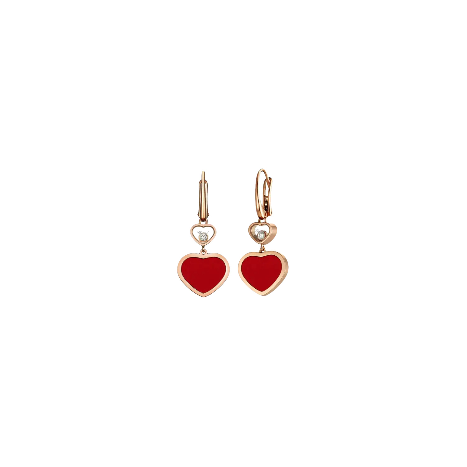 

Серьги happy hearts из этичного розового золота с бриллиантами и красными камнями Chopard