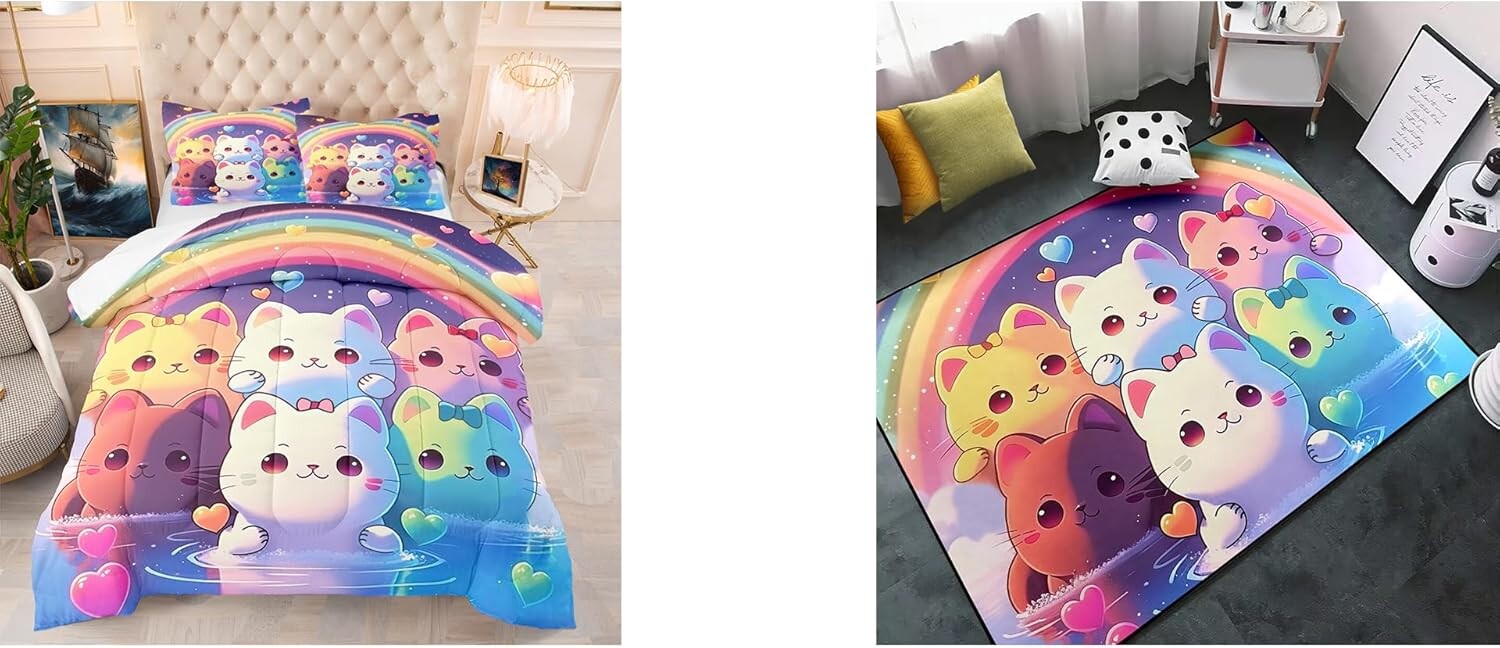 

Одеяло Rainbow Cat в натуральную величину и коврик Rainbow Cat для девочек 3x4 фута Jiospet